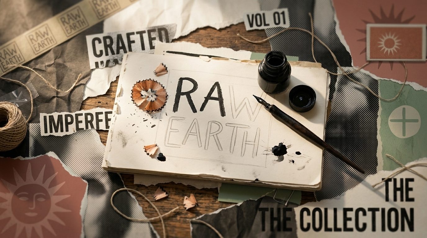 Textured design collage with mixed media elements